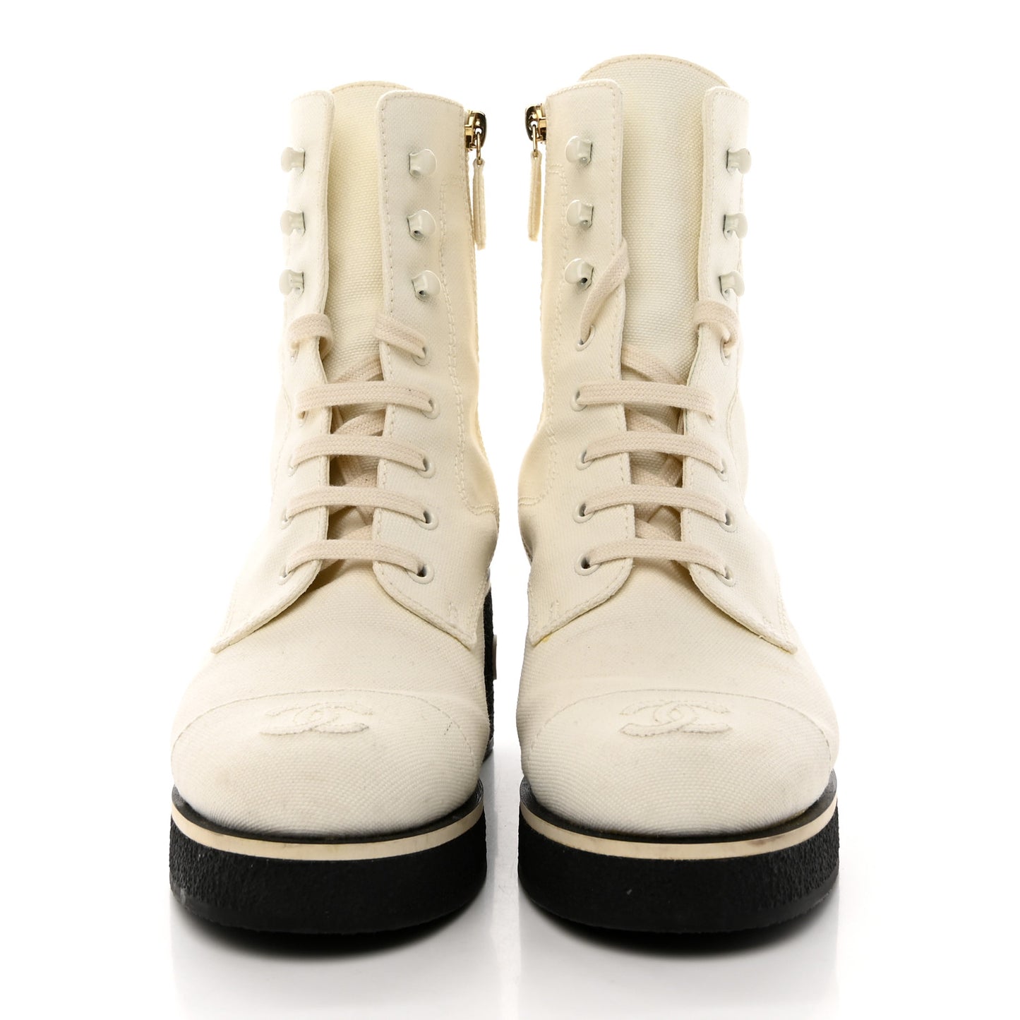 Fabric Lace Up Combat Boots 38.5 White