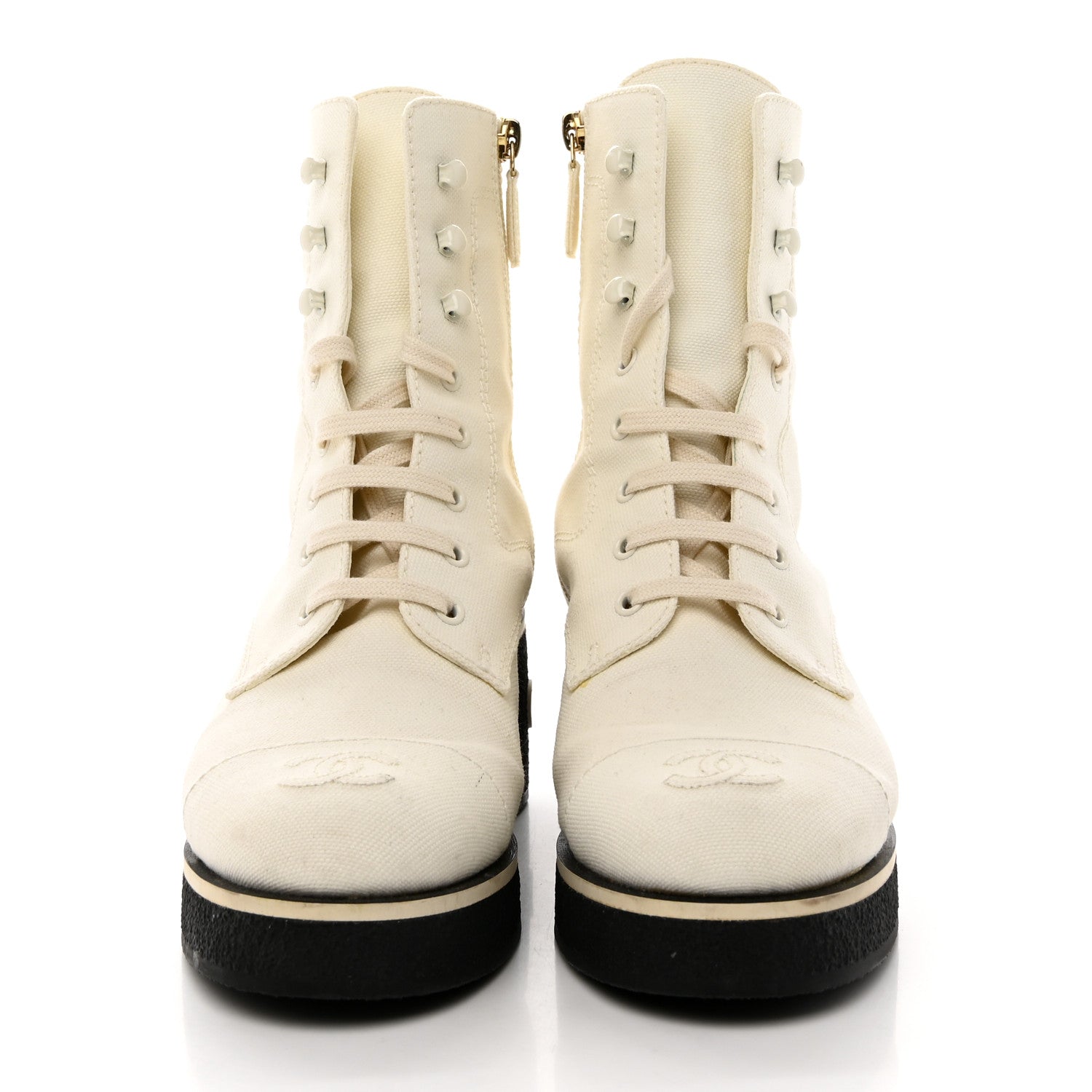 Chanel Fabric Lace Up Combat Boots 38.5 White 2 of 17
