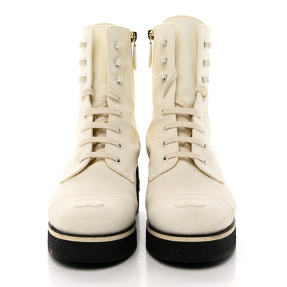 Chanel Fabric Lace Up Combat Boots 38.5 White 2 of 17