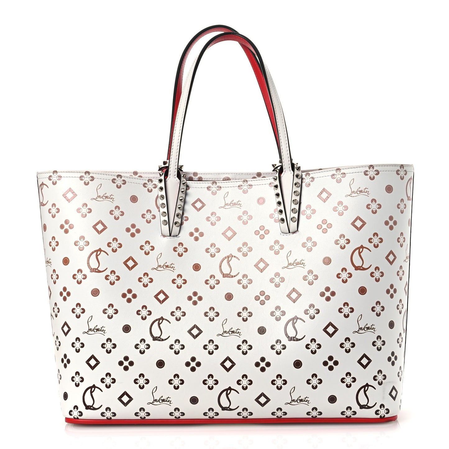 Calfskin Patent Degrade Loubinthesky East West Cabata Tote White
