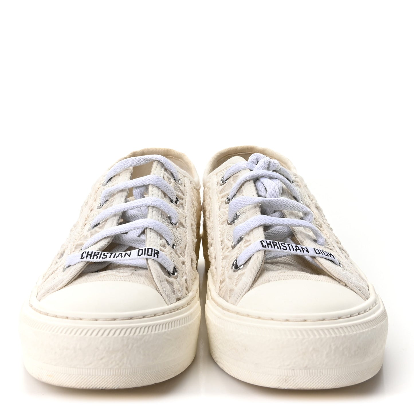 Transparent Embroidered Mesh Macrame Walk'N'Dior Low Top Sneakers 36.5 White