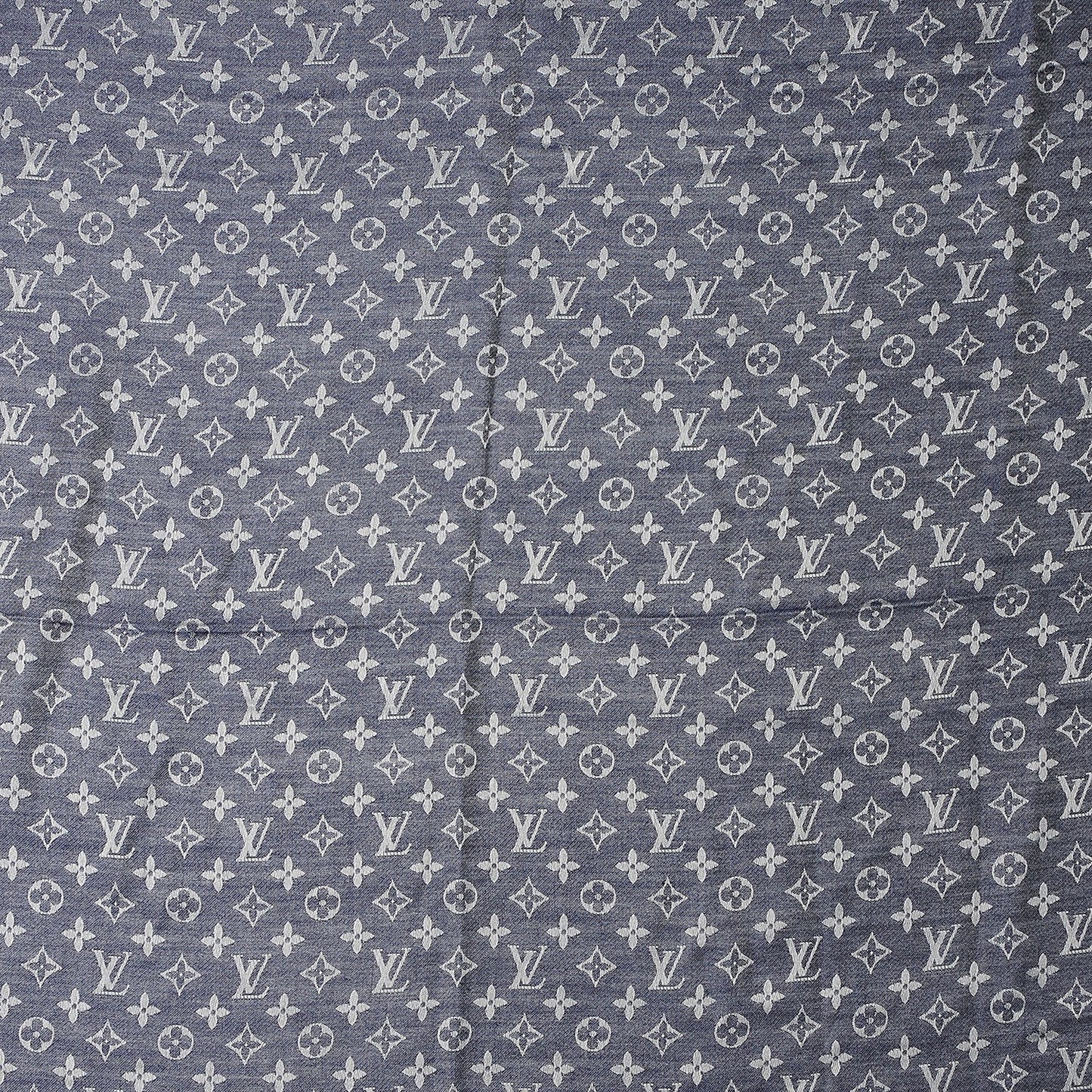 Silk Wool Monogram Denim Shawl Blue