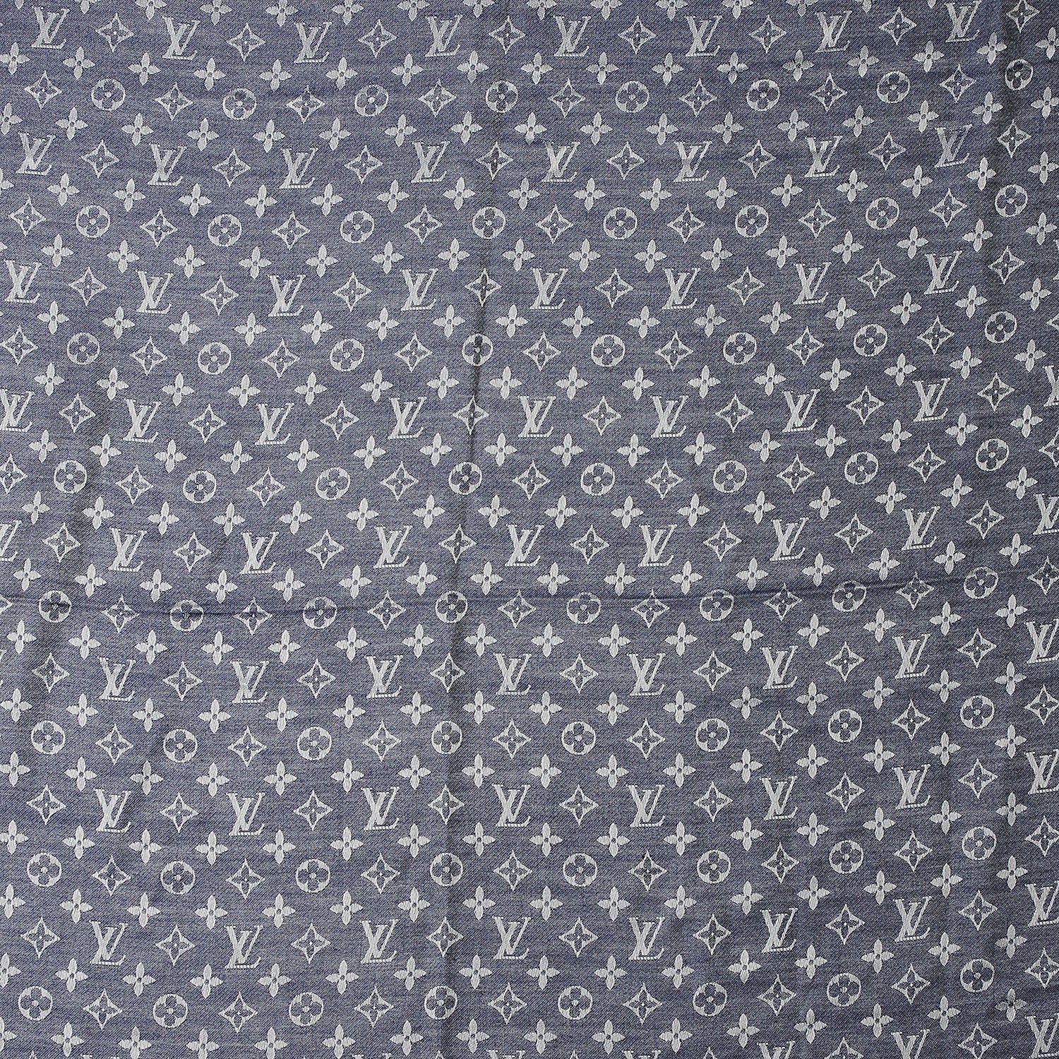 Louis Vuitton Silk Wool Monogram Denim Shawl Blue 5 of 8
