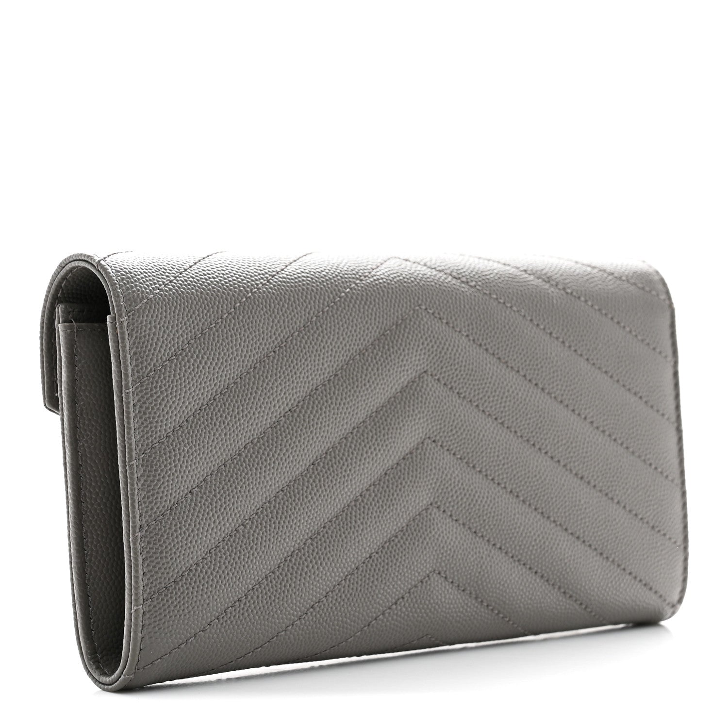 Saint Laurent Grain De Poudre Matelasse Chevron Monogram Flap Wallet Fog 3 of 9