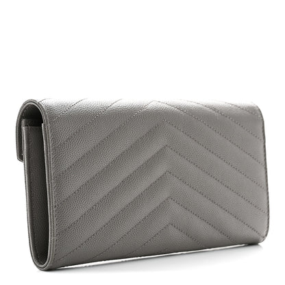 Saint Laurent Grain De Poudre Matelasse Chevron Monogram Flap Wallet Fog 3 of 9
