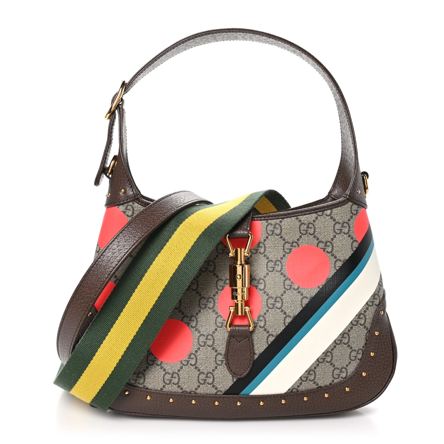 Gucci GG Supreme Monogram Geometric Textured Dollar Calfskin Web Small Jackie 1961 Hobo 1 of 10