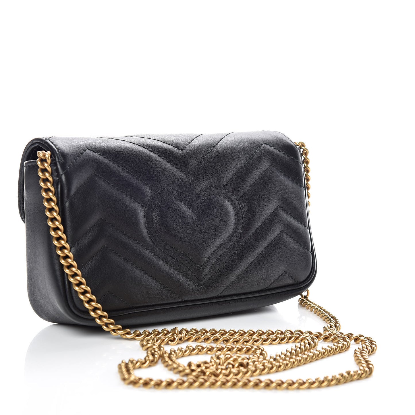 Calfskin Matelasse Super Mini GG Marmont Shoulder Bag Black