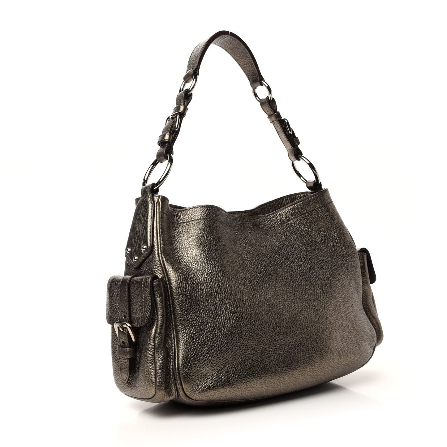 Metallic Vitello Daino Side Pocket Hobo Gold