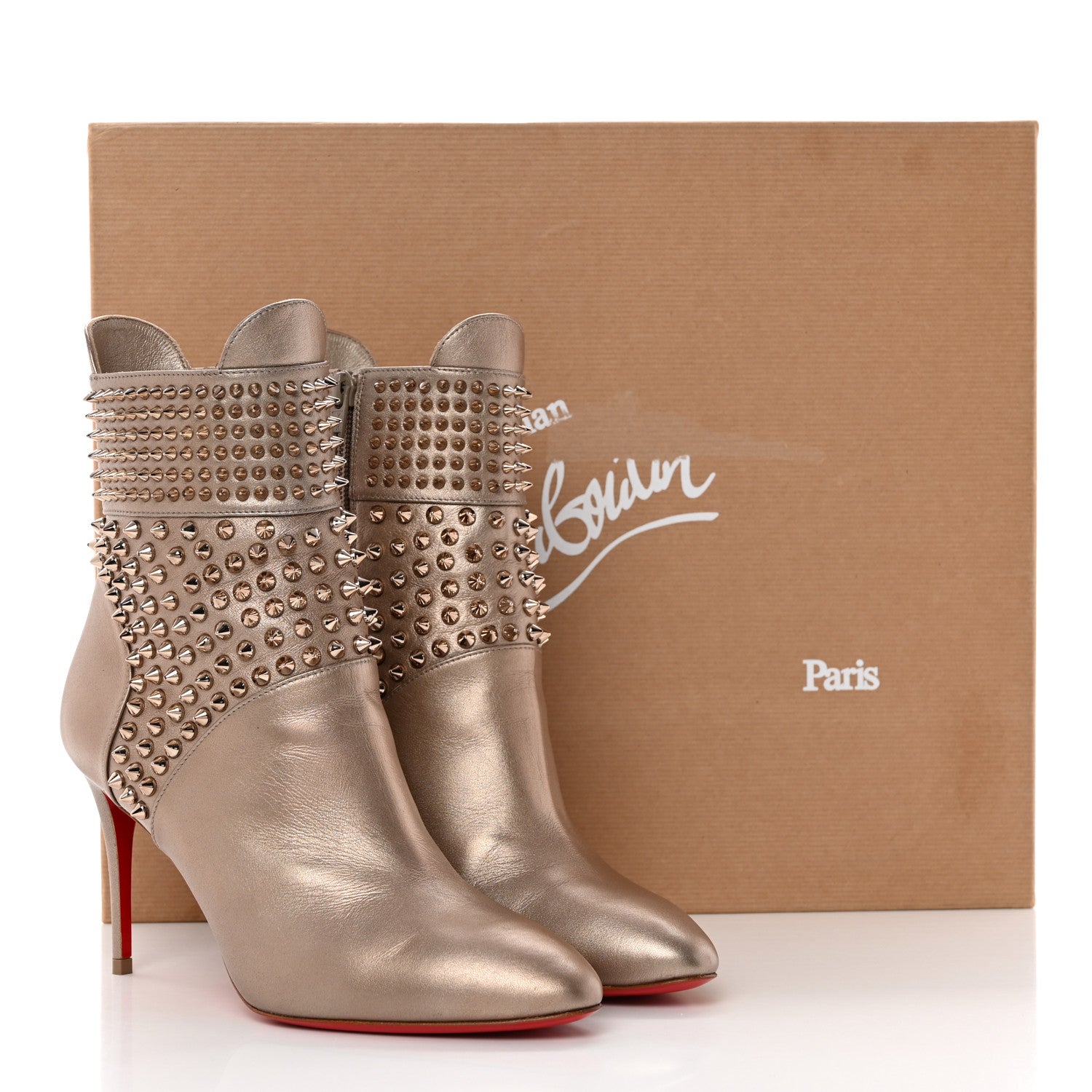 Christian Louboutin Calfskin Perle Spiked Hongroise 85 Ankle Boots 37 Colombe 13 of 13