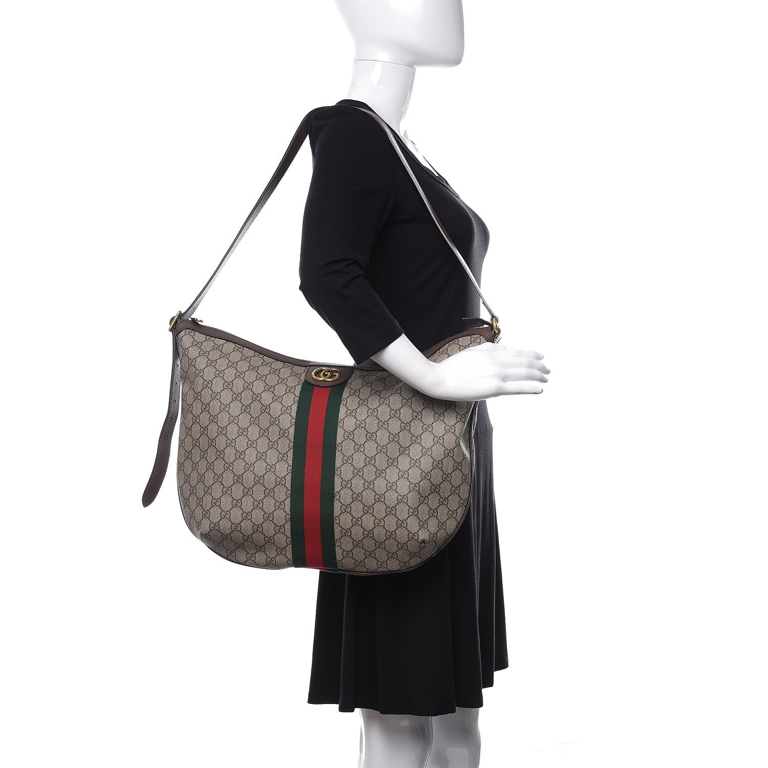 Gucci GG Supreme Monogram Web Ophidia Half Moon Hobo Brown 2 of 11