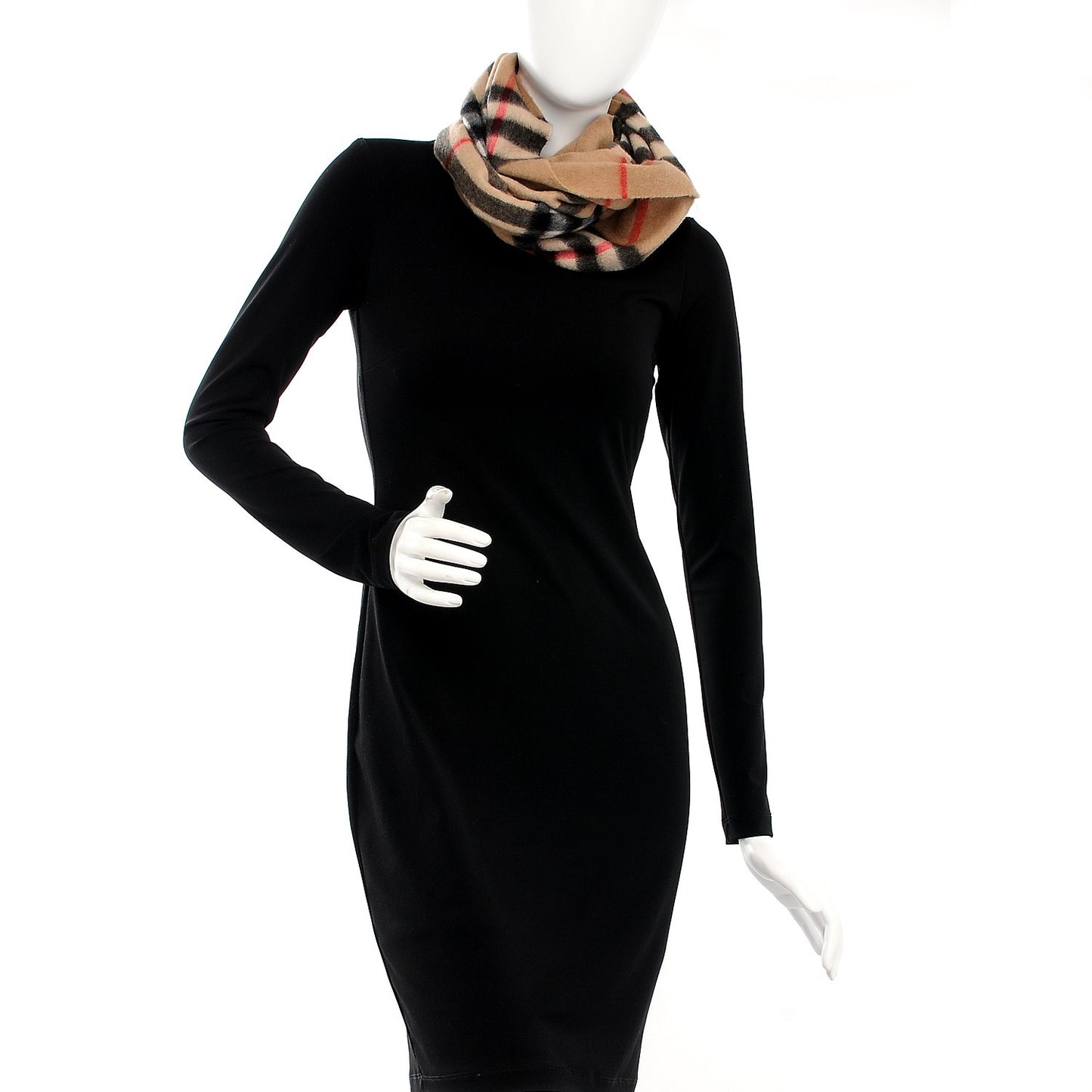 Cashmere Check Snood Scarf Camel