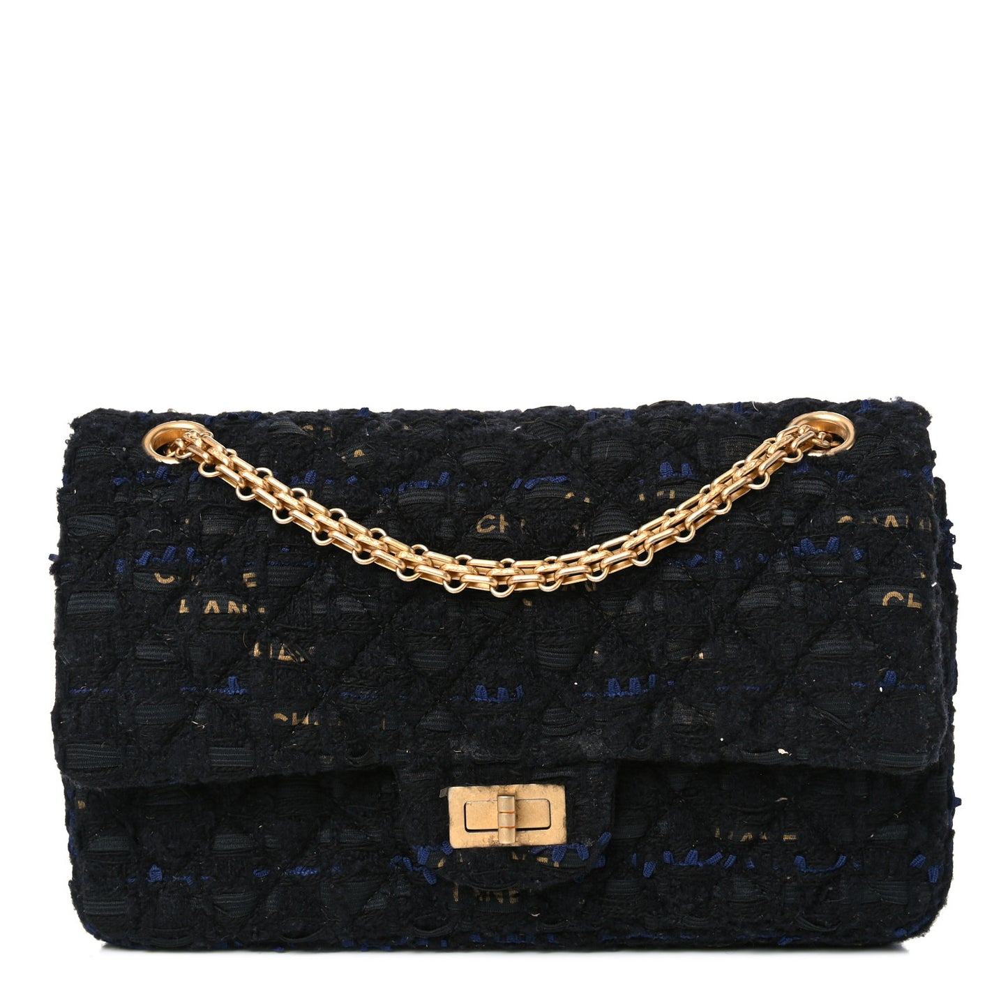Tweed Quilted 2.55 Reissue 225 Flap Black Gold Navy