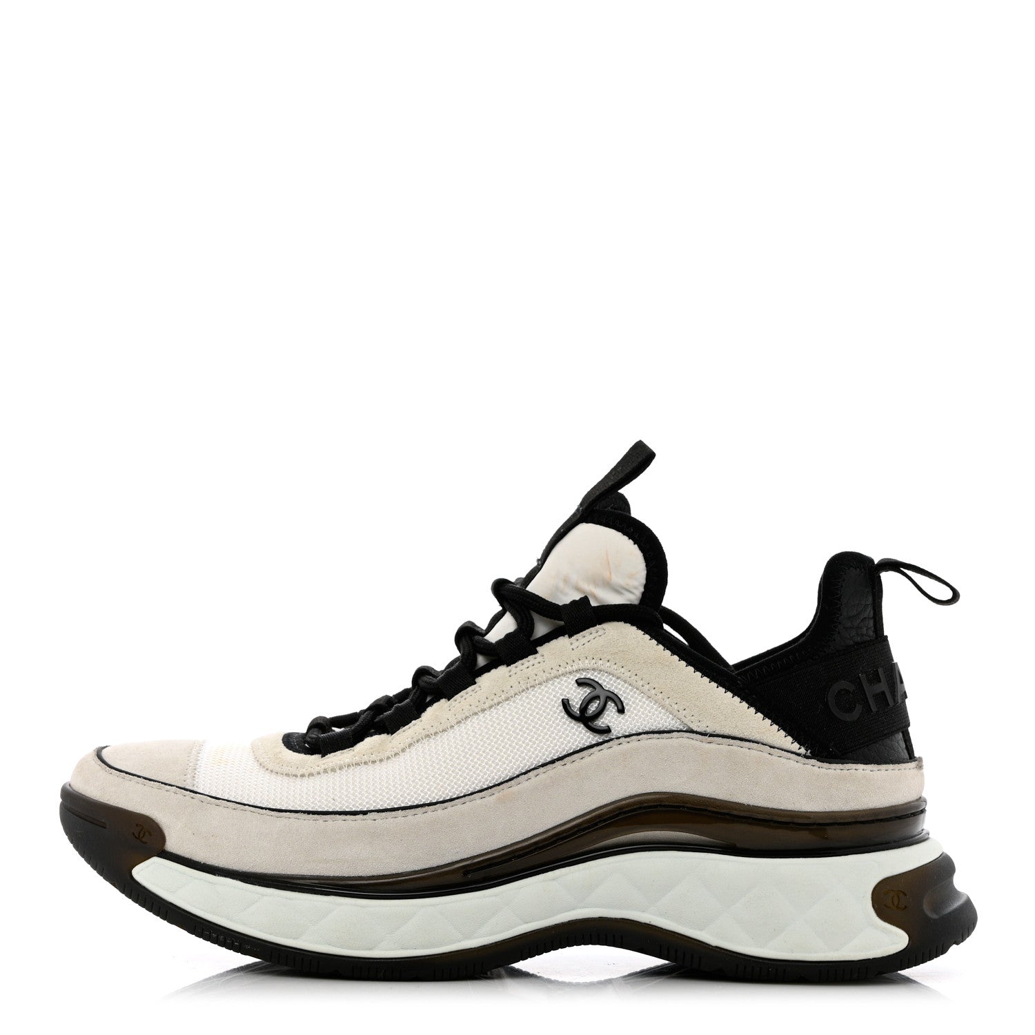 Chanel Velvet Calfskin Mixed Fibers CC Sneakers 38.5 Ivory Black 1 of 12