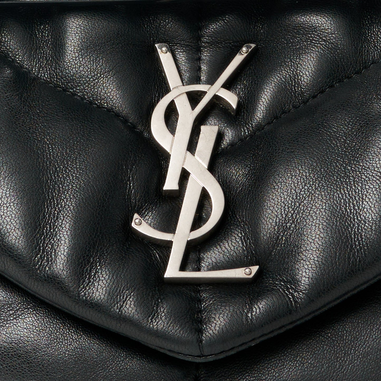 Lambskin Quilted Small Loulou Puffer Monogram Chain Satchel Black