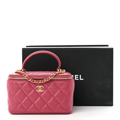 Chanel Lambskin Quilted Small Top Handle Vanity Case With Chain Dark Pink 11 of 11