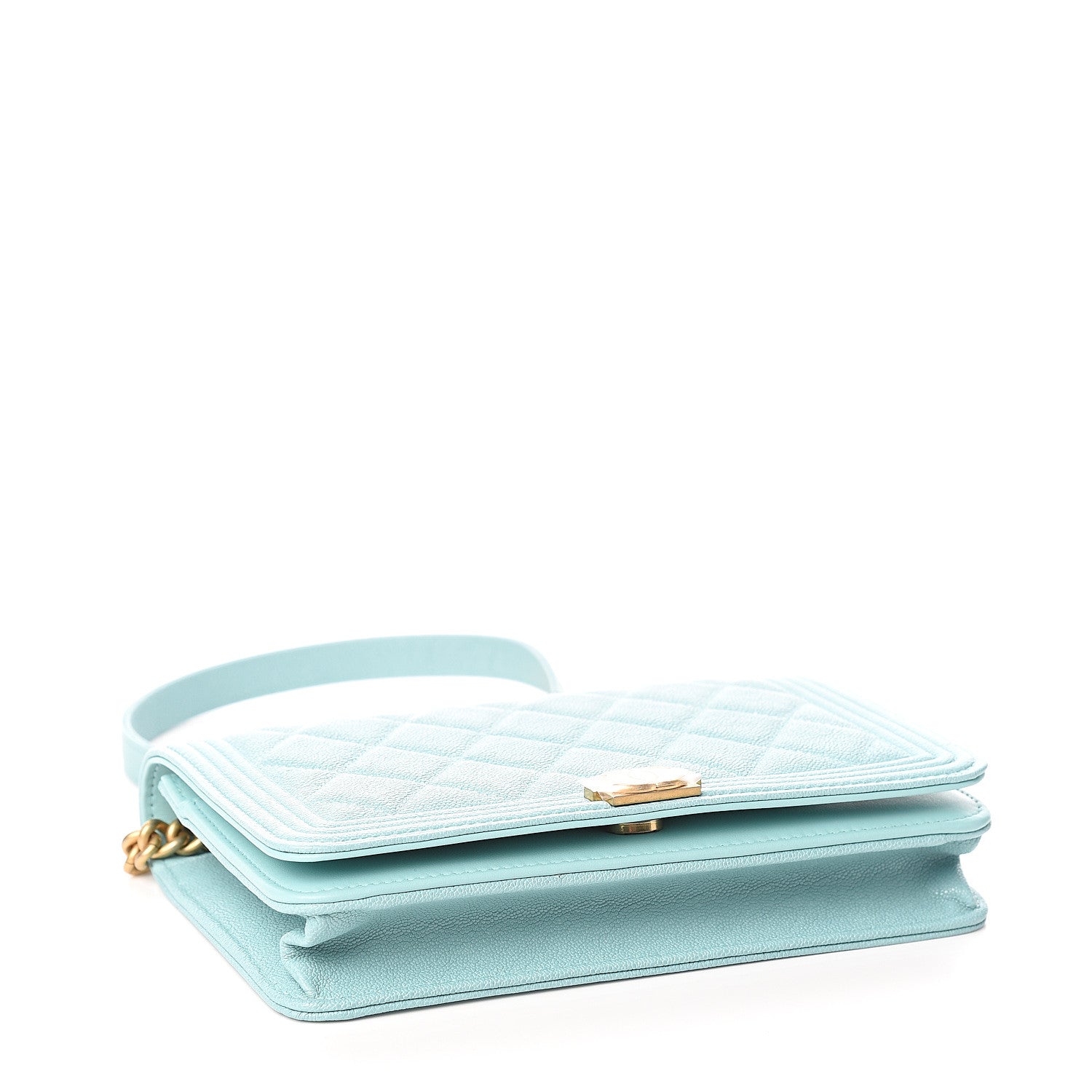 Chanel Caviar Quilted Boy Wallet On Chain WOC Light Blue 3 of 11