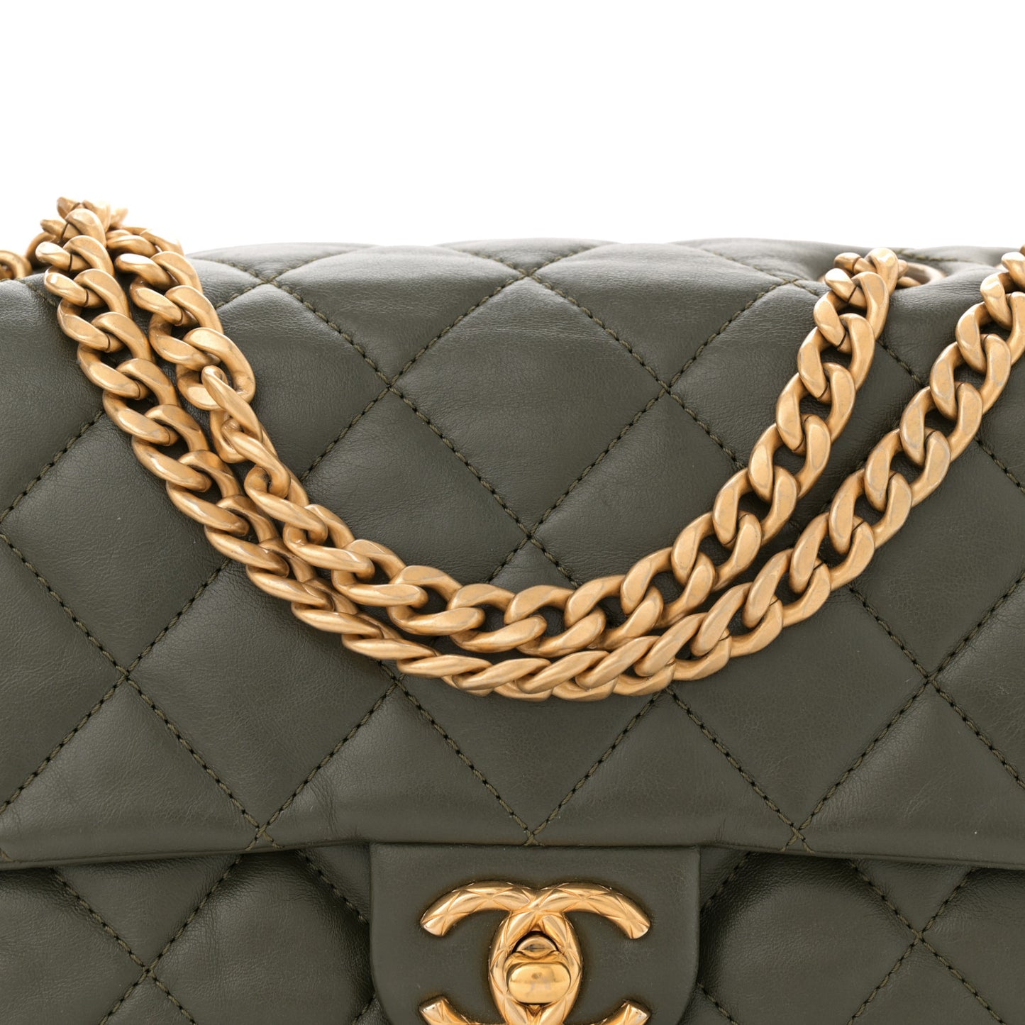 Lambskin Quilted Small Pillow Crush Flap Khaki