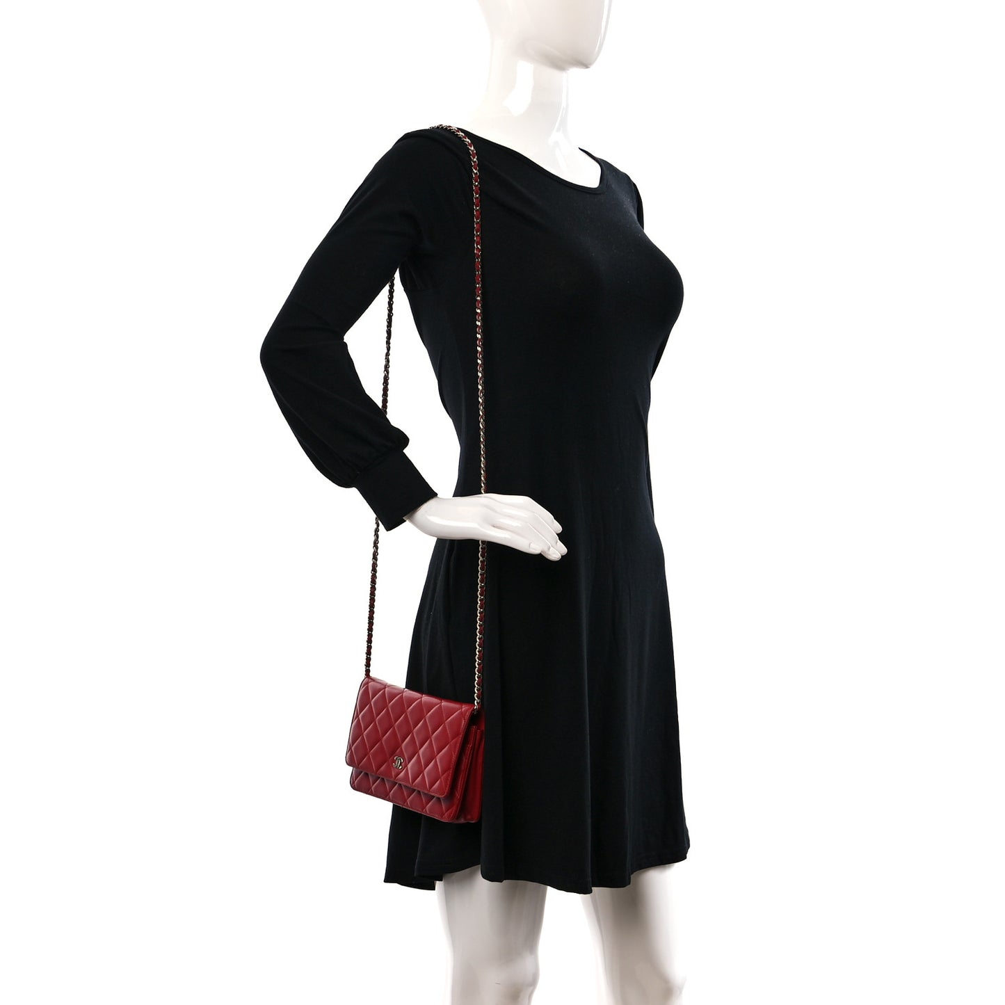 Lambskin Quilted Wallet On Chain WOC Red