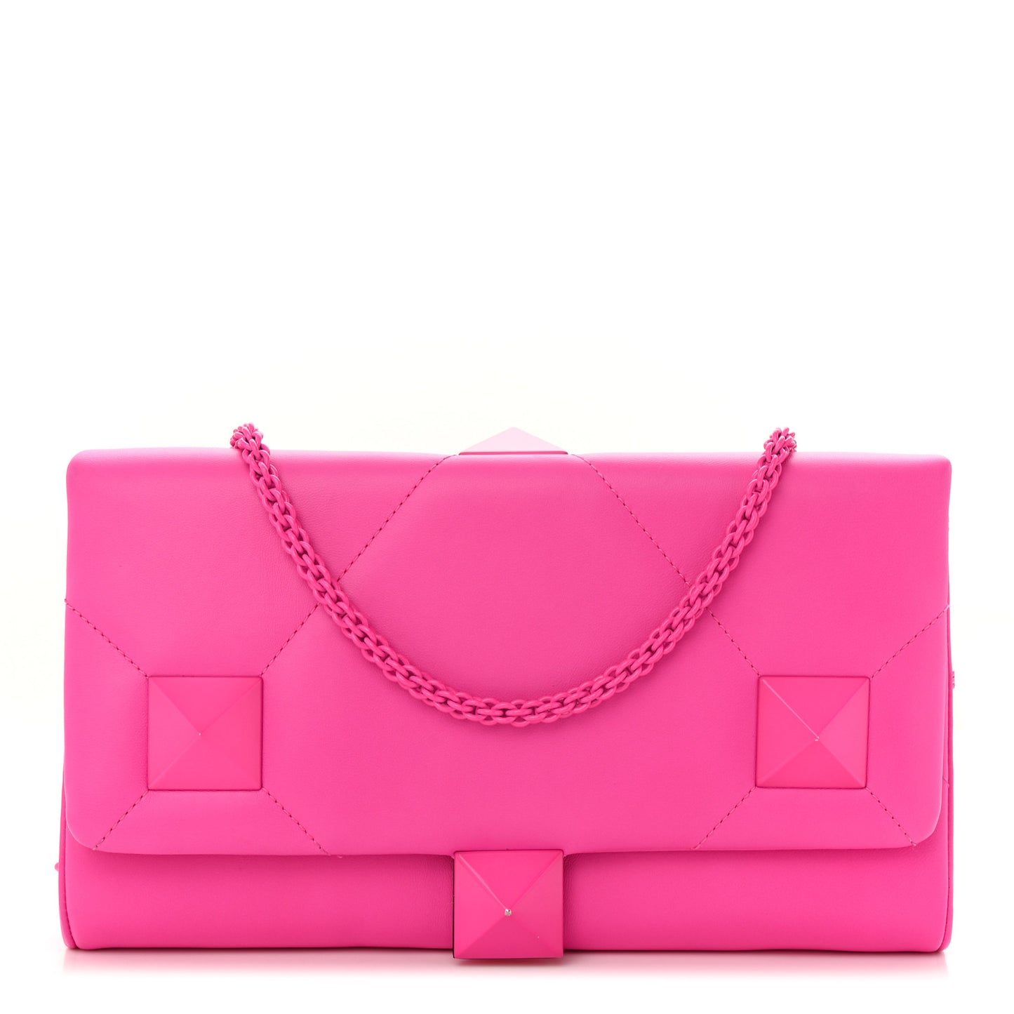 Nappa Lacquer Monochrome Roman Stud Wallet On Chain Pink PP