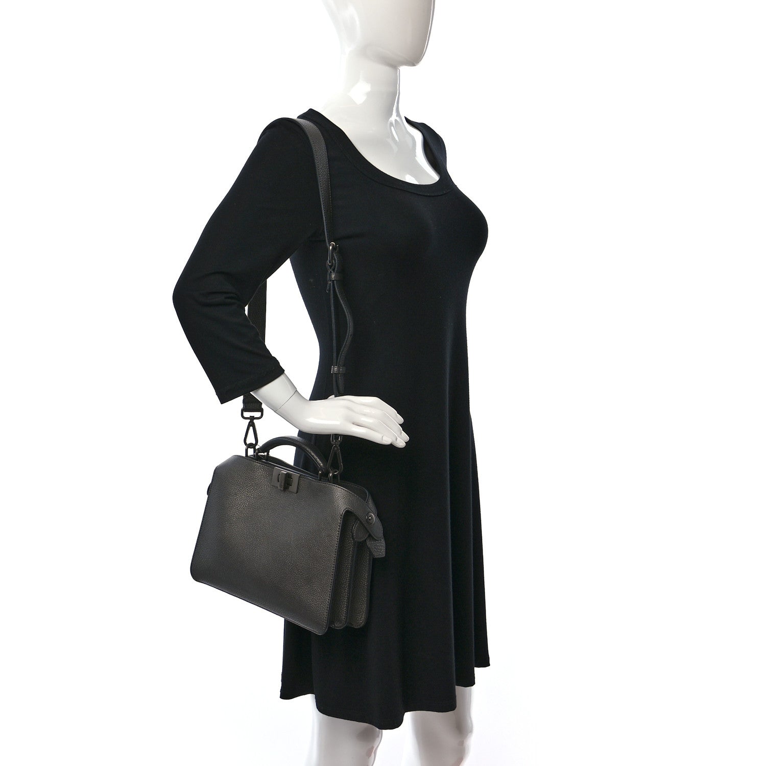 Fendi Cuoio Romano Lux Mini Peekaboo I SEE U Satchel Graphite 2 of 8