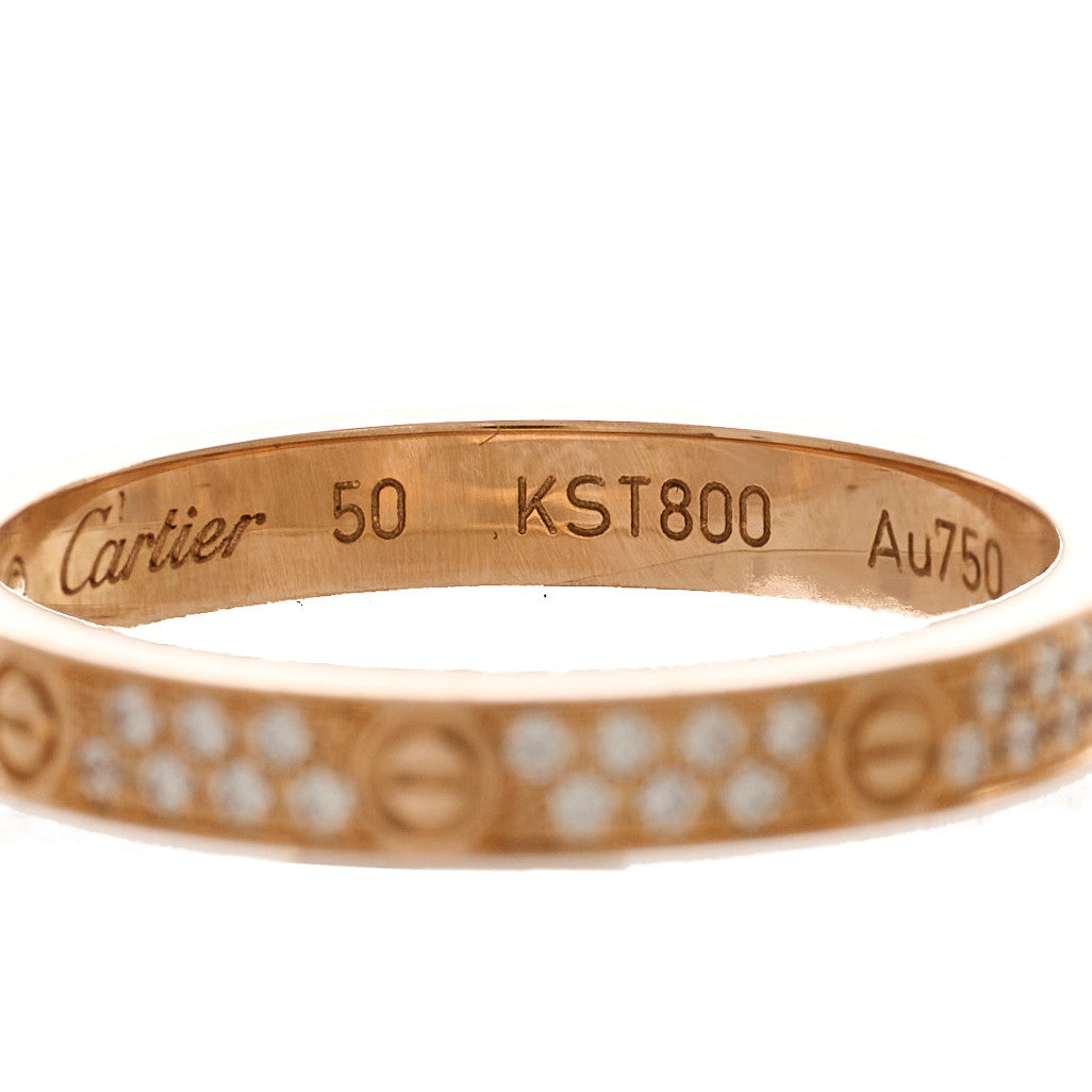18K Pink Gold Diamond 2.6mm LOVE Wedding Paved Band Ring 50 5.25