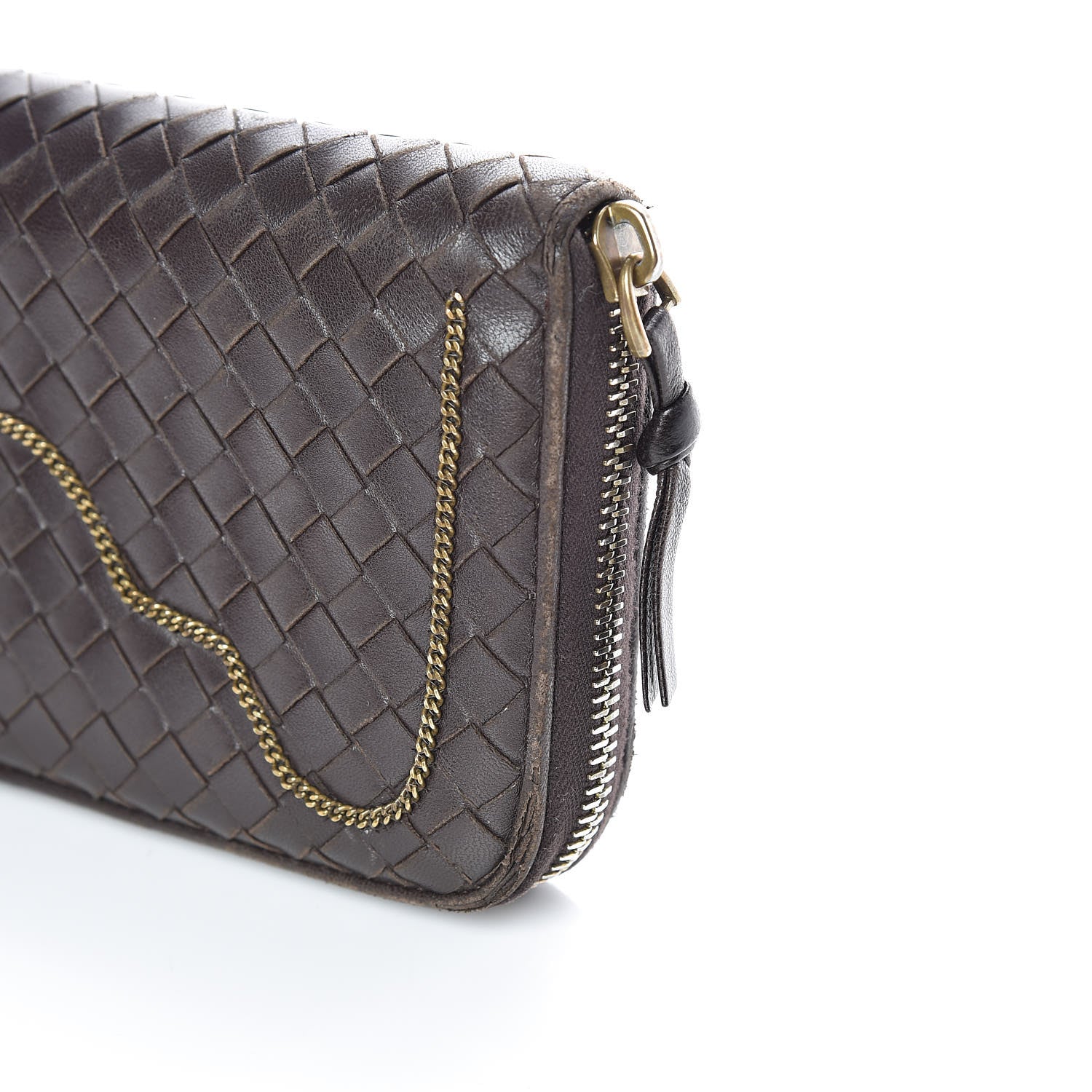 Bottega Veneta Nappa Intrecciato Zip Around Chain Wallet Ebano 19 of 20