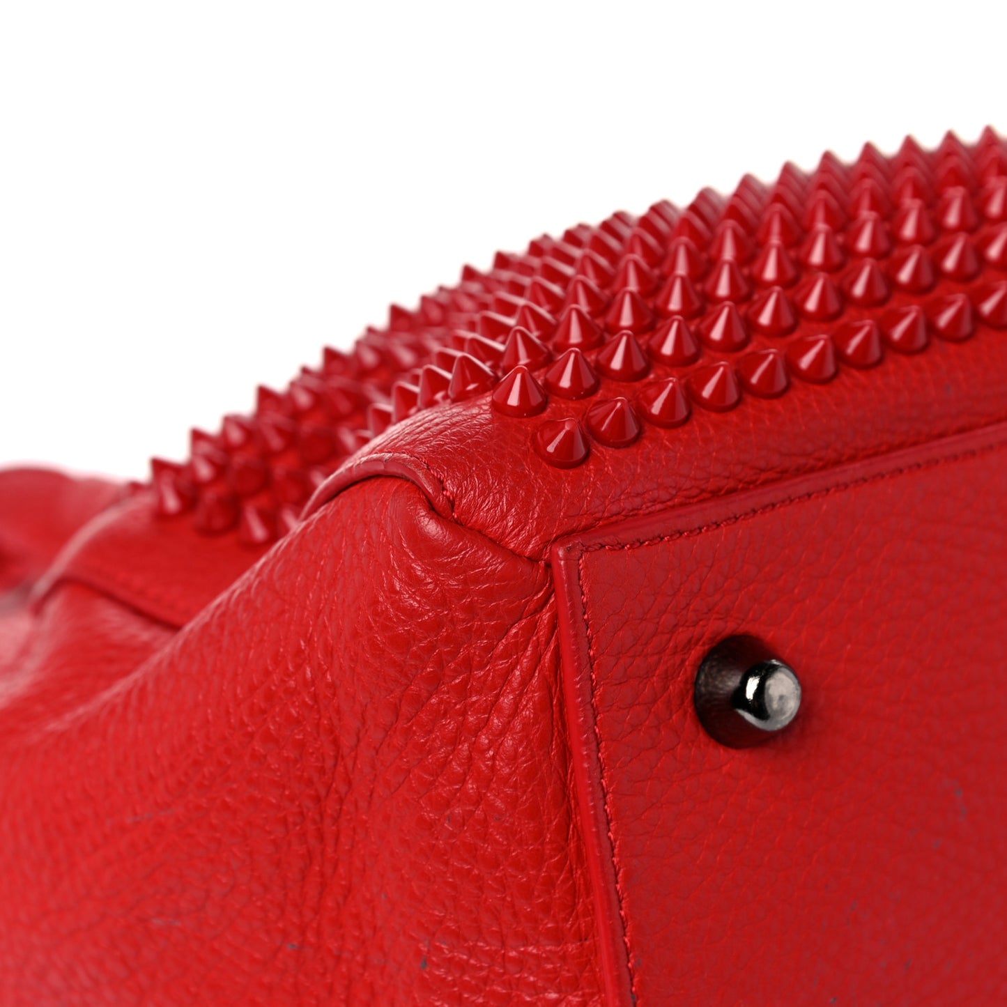 Grained Calfskin Studded Panettone Bowling Bag Red