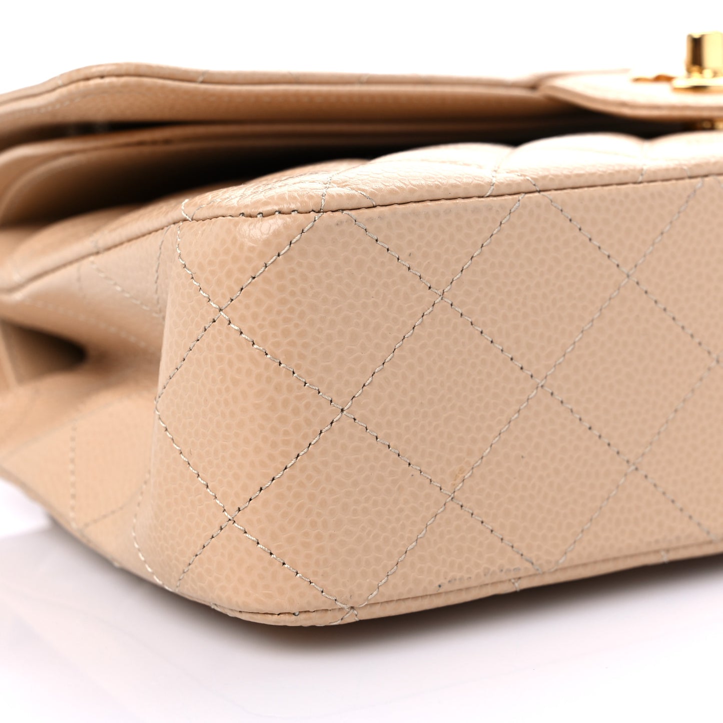 Caviar Quilted Medium Double Flap Beige