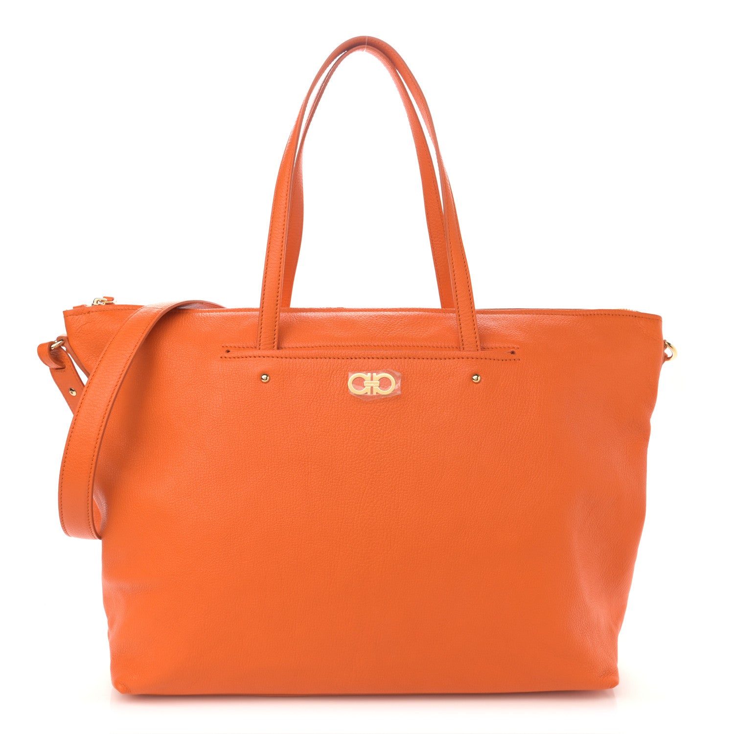 Salvatore Ferragamo Goatskin Large Mika Tote Orange 1 of 10