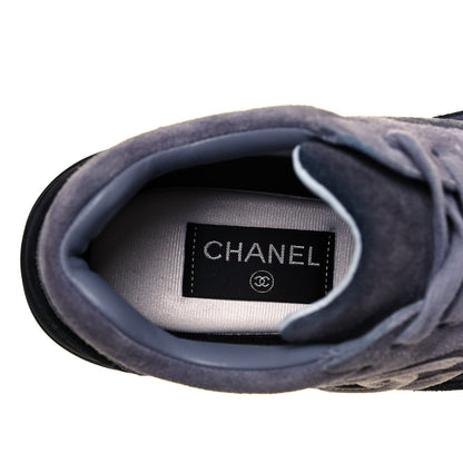 Chanel Suede Calfskin CC Sneakers 37.5 Grey 7 of 7