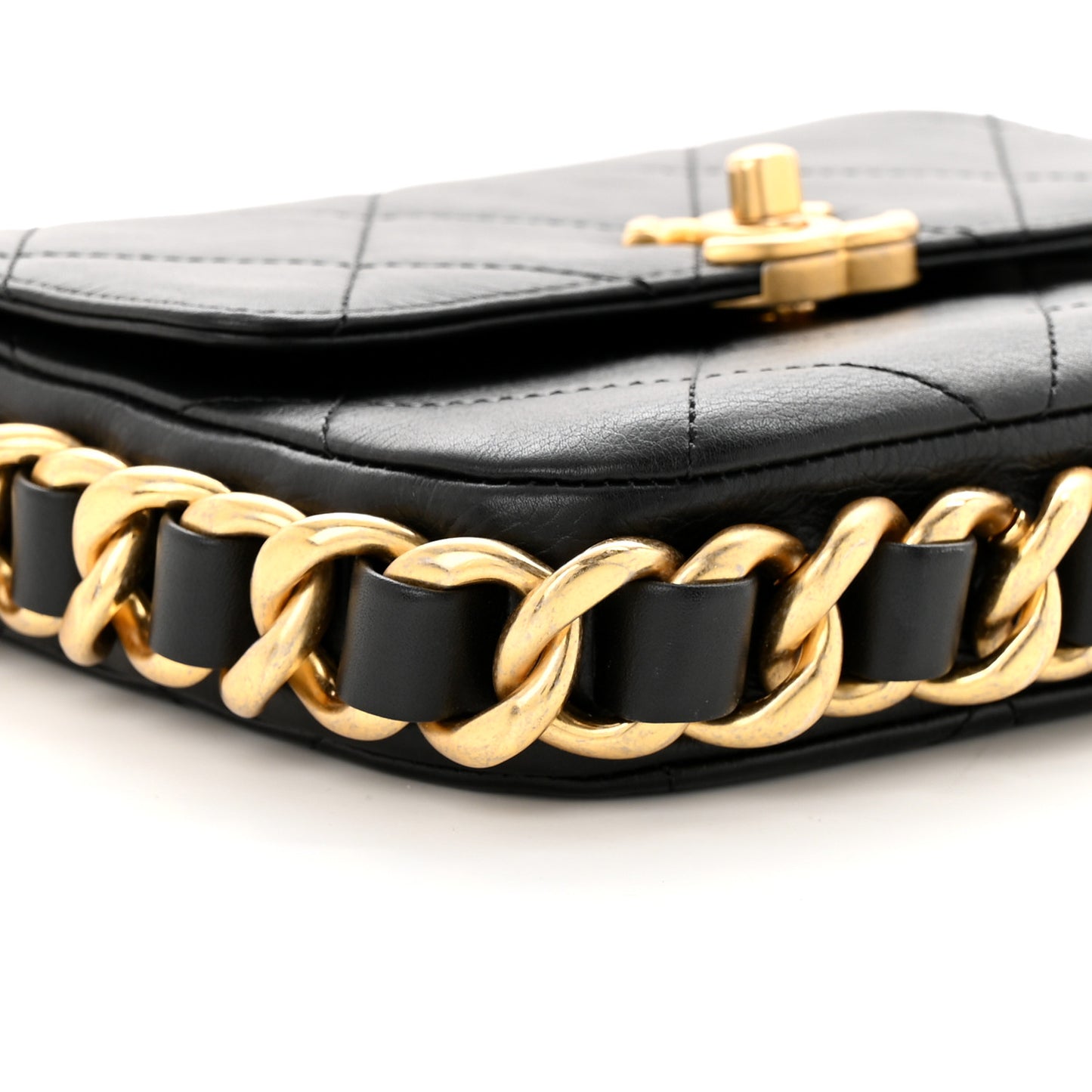 Calfskin Quilted Small Framing Chain Bag Black