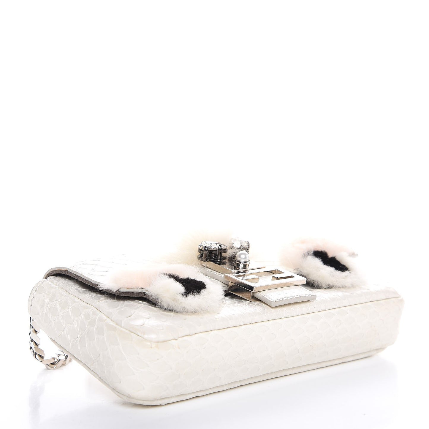 Snakeskin Rabbit Fox Fur Micro Buggie Baguette White