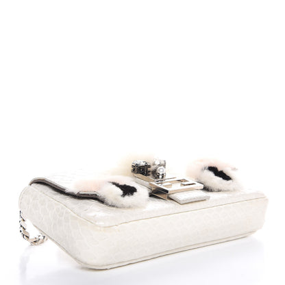 Fendi Snakeskin Rabbit Fox Fur Micro Buggie Baguette White 4 of 7