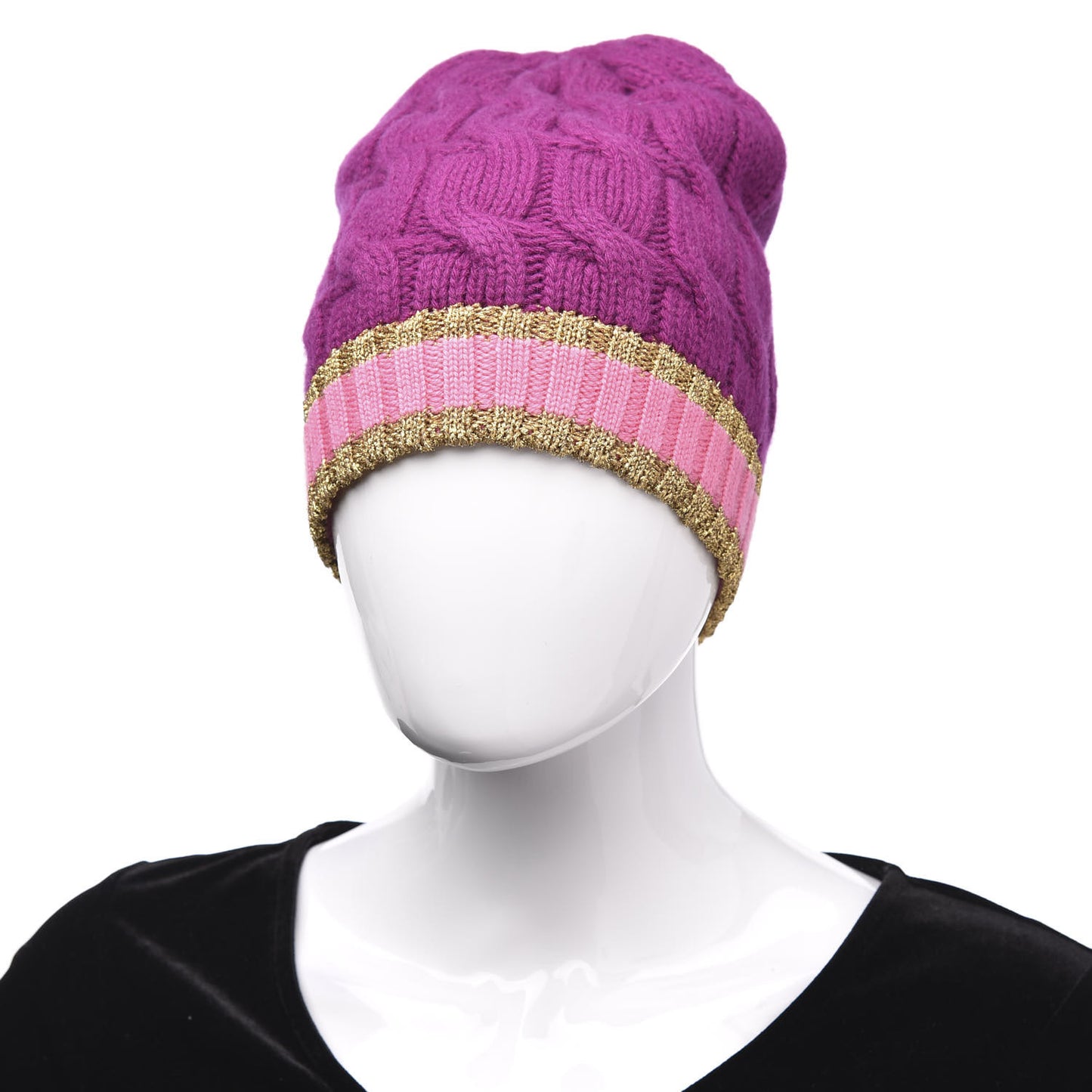 Wool Cashmere Polyamide Cable Knit Bonhate Beanie Hat M Magenta Pink
