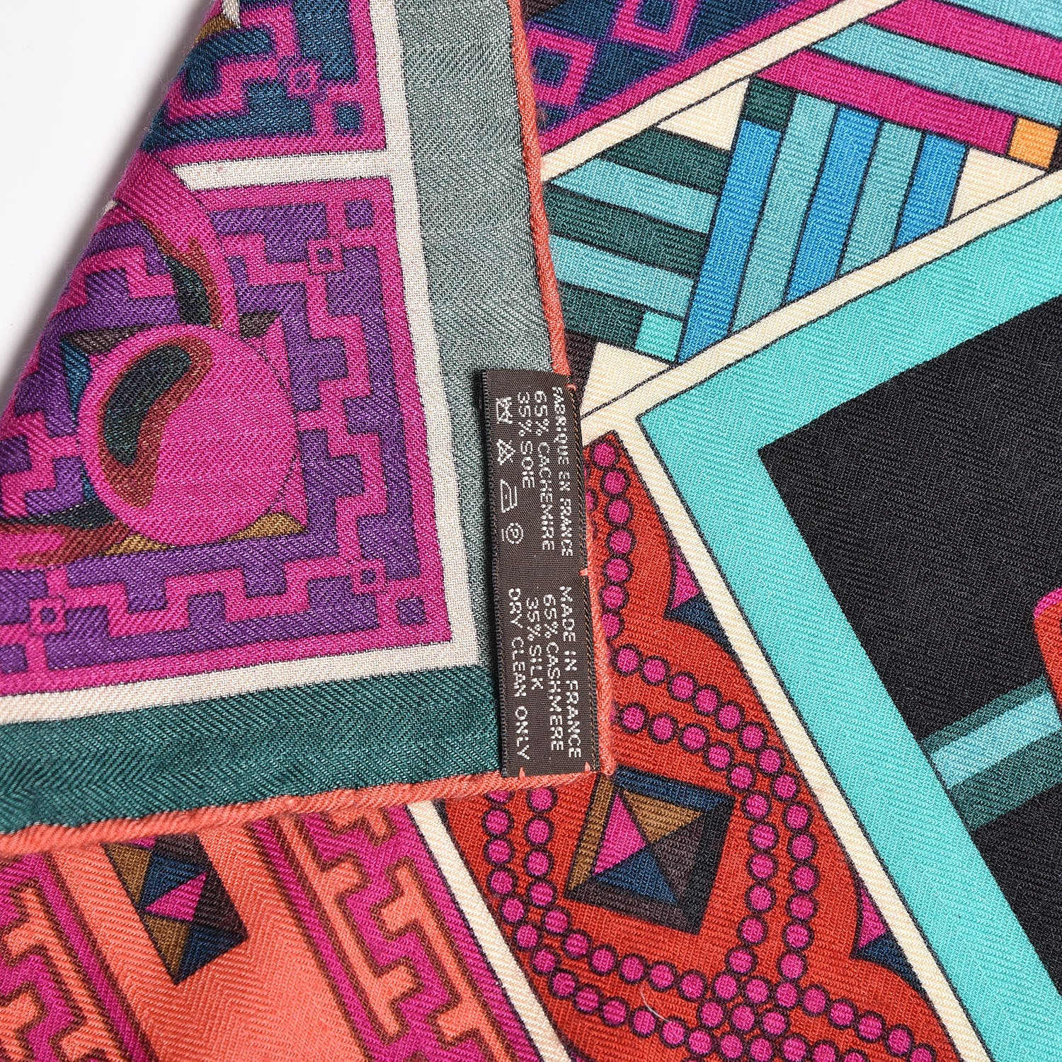 Hermes Cashmere Silk Colliers de Chiens Shawl 140 Black Turquoise Fuchsia 5 of 6