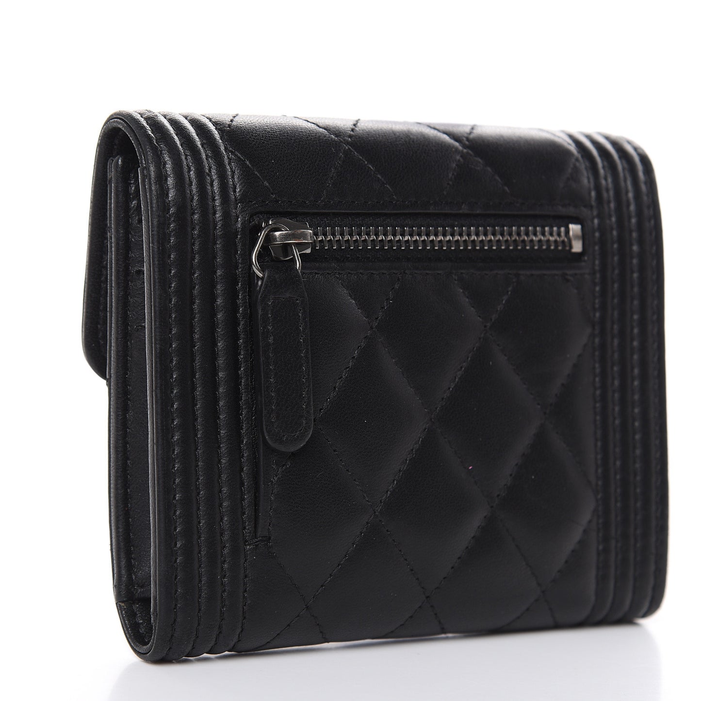 Lambskin Quilted Compact Boy Wallet Black