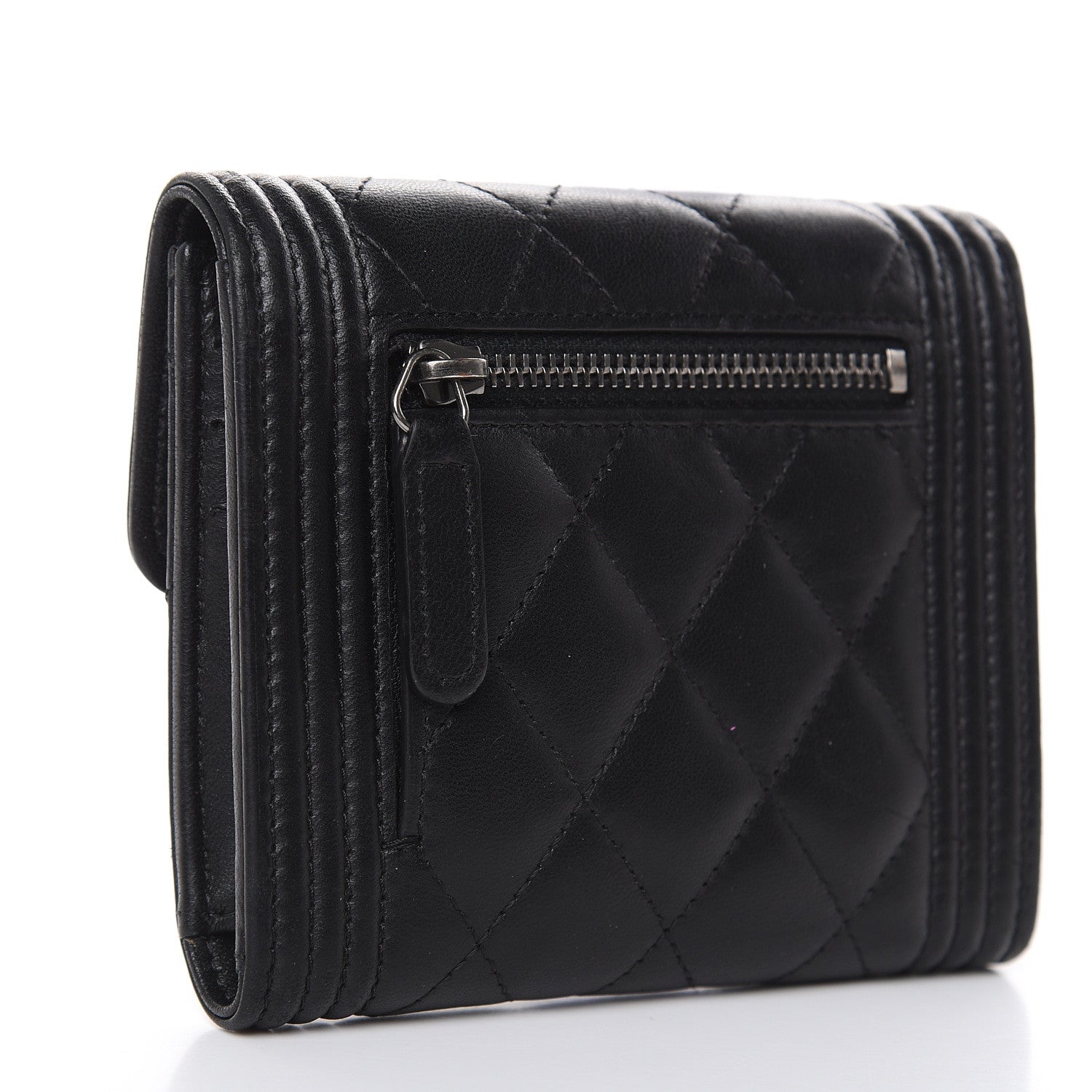 Chanel Lambskin Quilted Compact Boy Wallet Black 3 of 14
