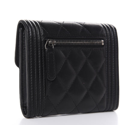 Chanel Lambskin Quilted Compact Boy Wallet Black 3 of 14
