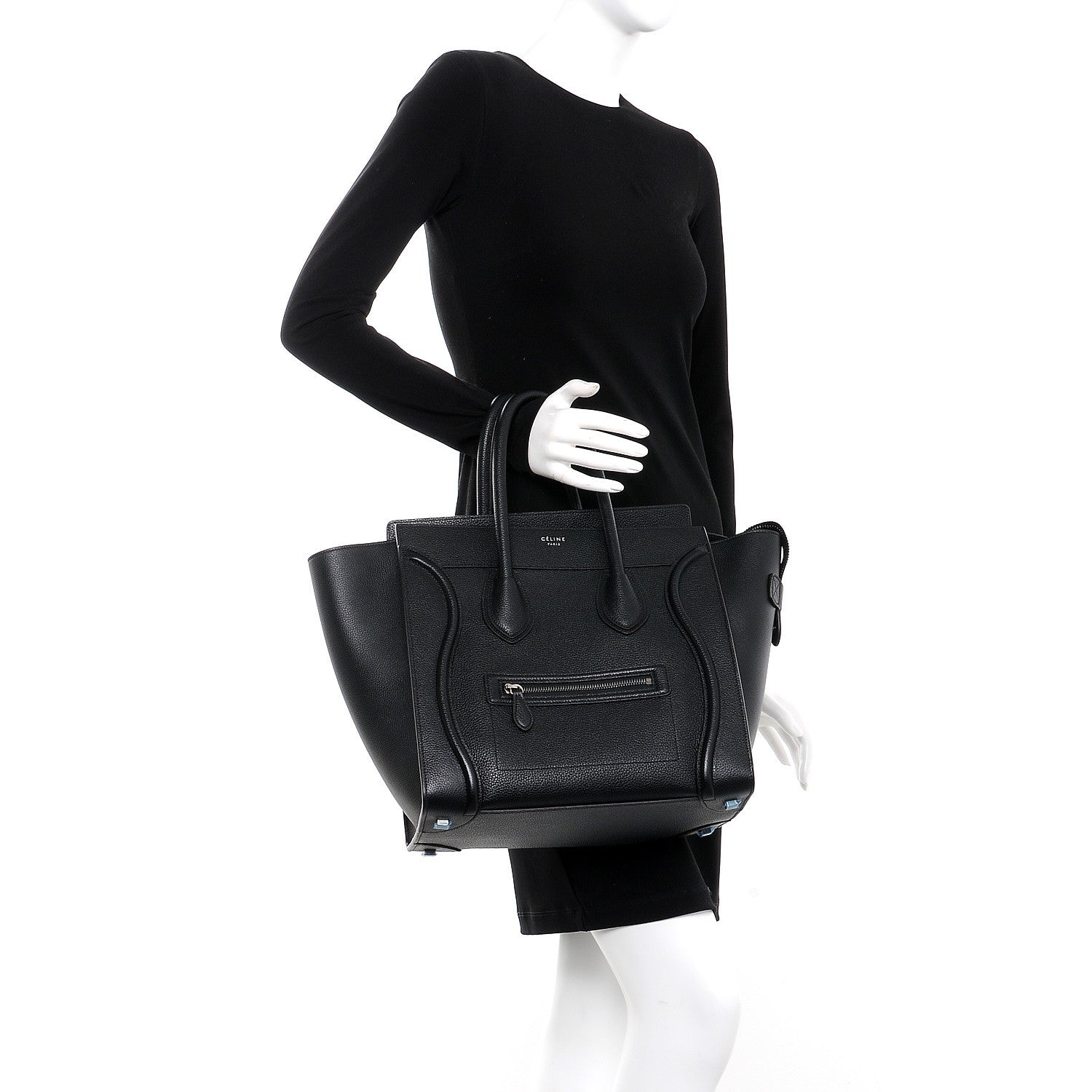 Celine Drummed Calfskin Mini Luggage Black 2 of 7