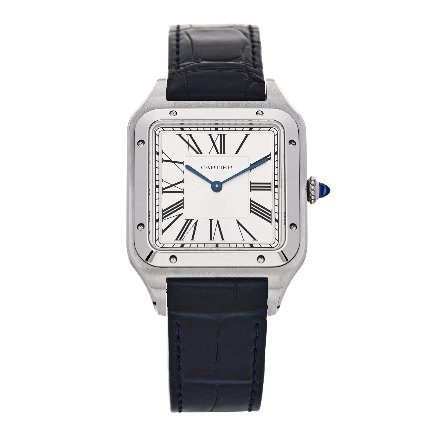 Cartier Stainless Steel Alligator 33.9mm Santos Dumont Manual Winding Watch 1 of 6