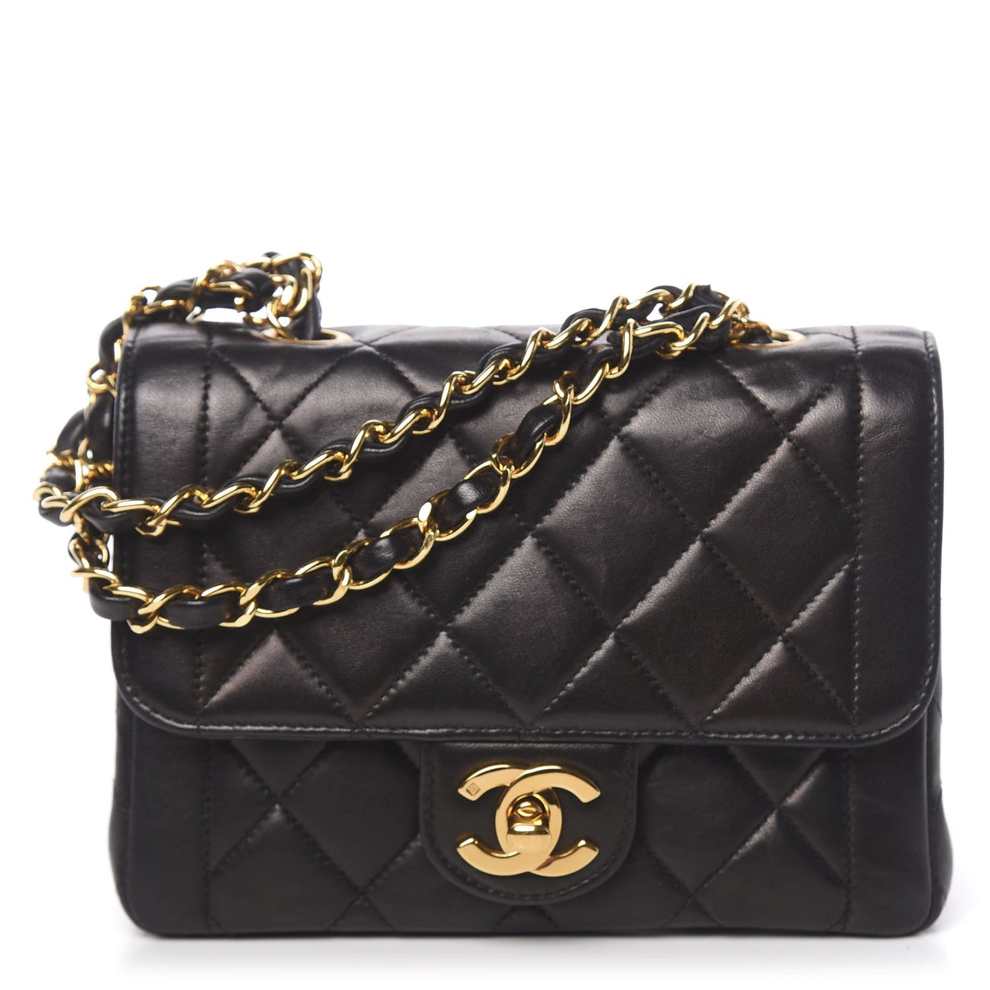 Lambskin Quilted Mini Square Flap Black