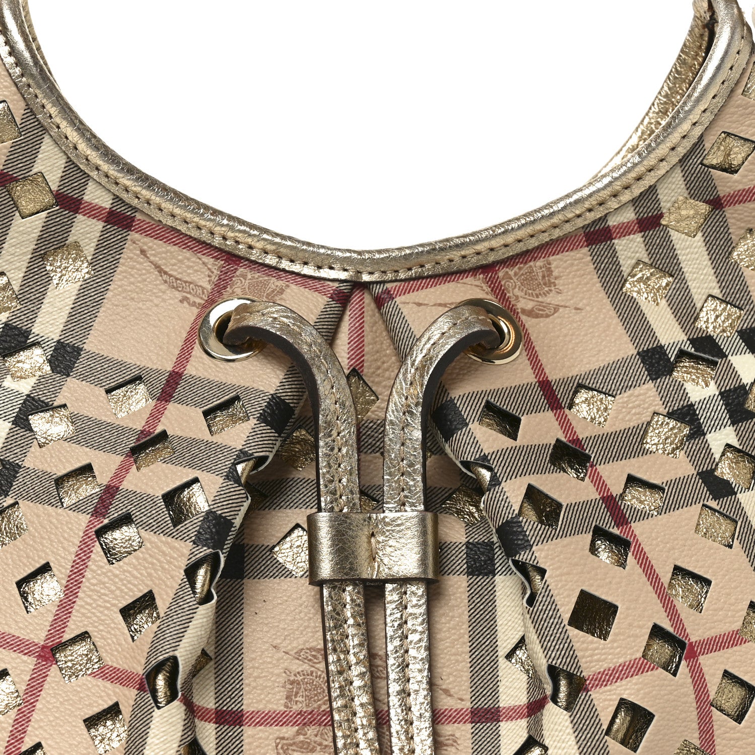 Burberry Haymarket Check Calfskin Claudia Drawstring Hobo Gold 8 of 10