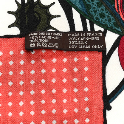 Hermes Cashmere Silk Les Voitures A Transformation Shawl 140 Naturel Rouge H Bleu 6 of 6