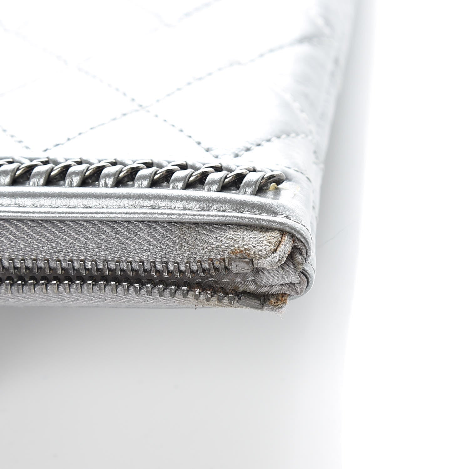Chanel Calfskin Quilted Large Boy Chain Around Cosmetic Case Silver 11 of 12