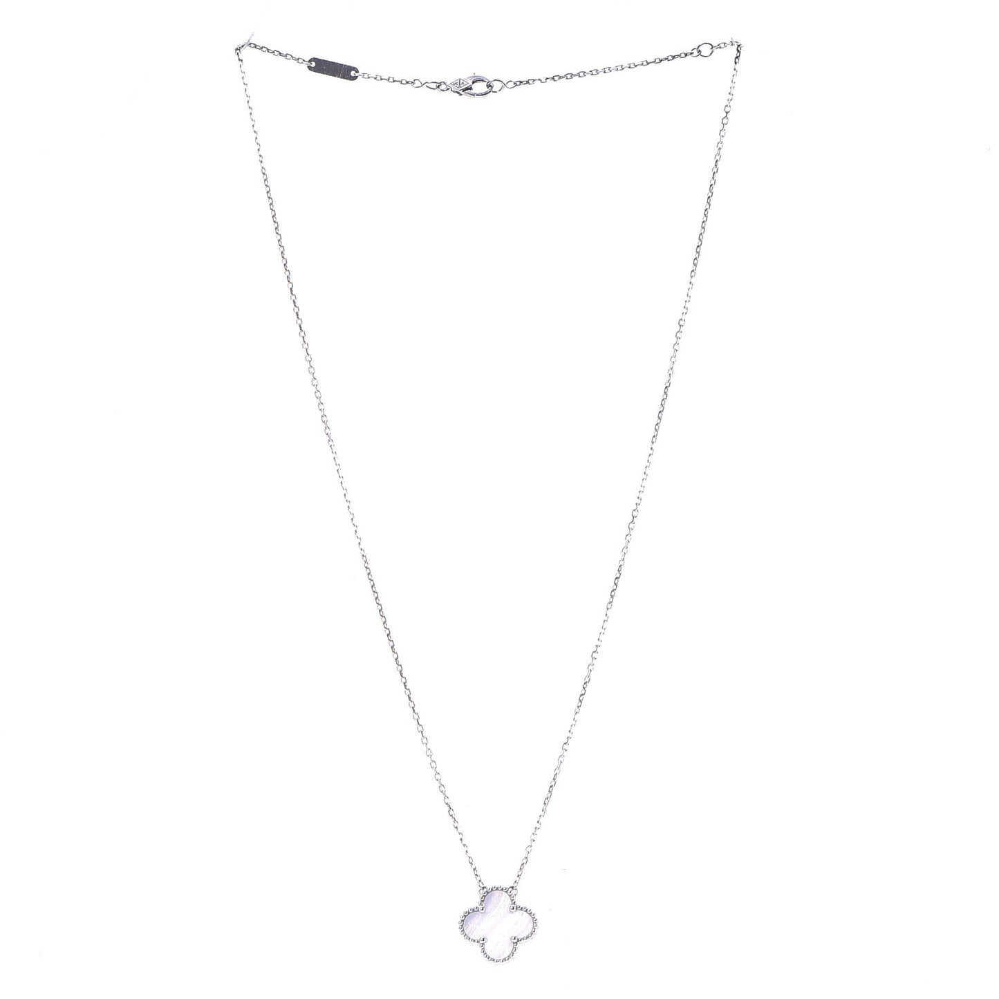 18K White Gold Chalcedony Vintage Alhambra Pendant Necklace