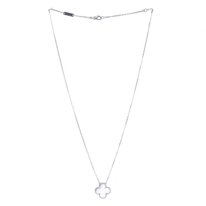 Van Cleef & Arpels 18K White Gold Chalcedony Vintage Alhambra Pendant Necklace 3 of 7