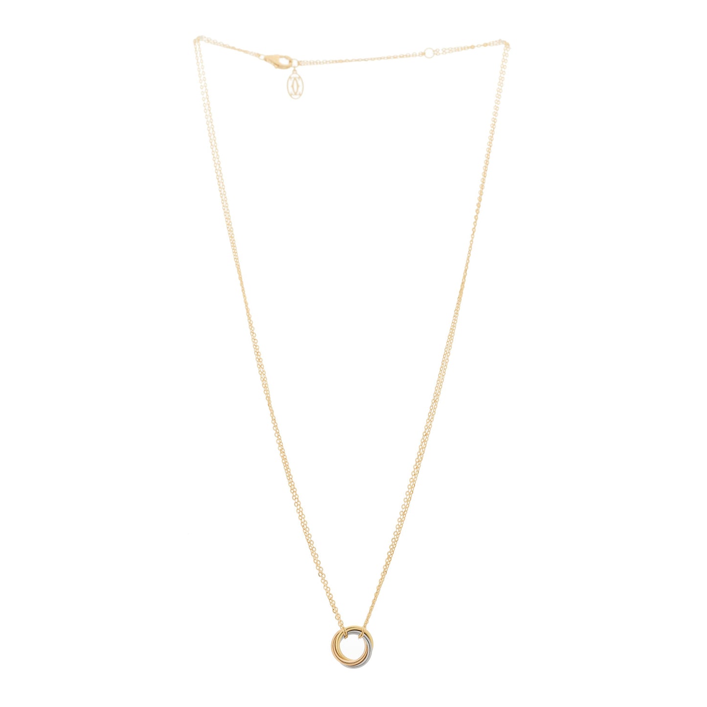 18K Pink Yellow White Gold Trinity Double Chain Pendant Necklace