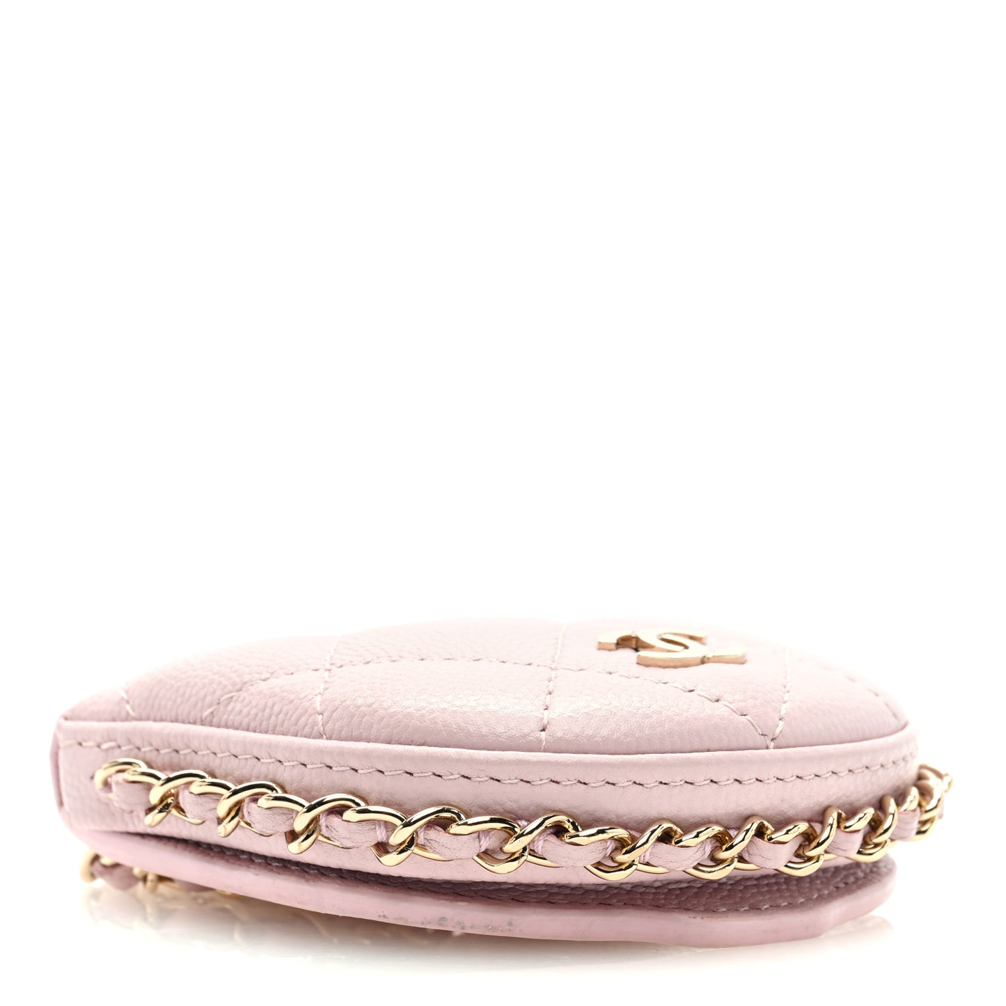Caviar Quilted Tray Coin Purse With Chain Pink