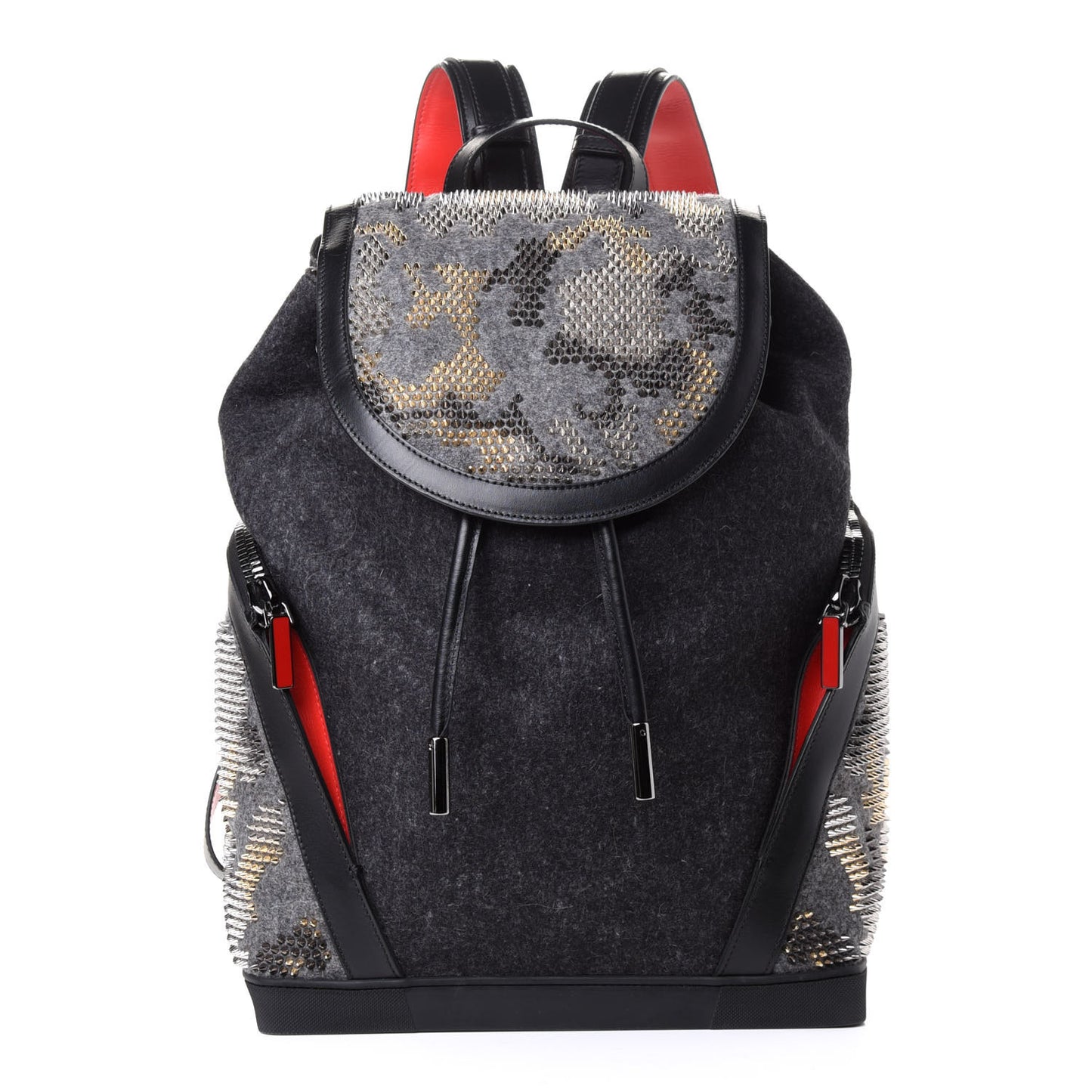 Wool Calfskin Spikes Camouflage Explorafunk Backpack Grey