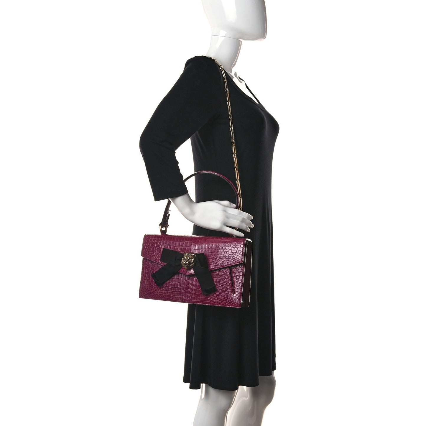 Crocodile Osiride Future Top Handle Bag Violet Cyclamin Black